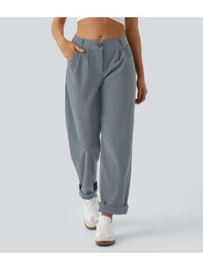 NWT Halara Mid Rise Zipper Pocket Corduroy Casual Pants Cloud Blue Large Tall